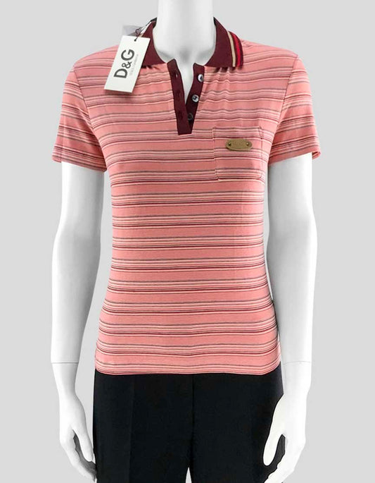 D & G Women's Pink And Red Striped Cotton Stretch Polo - 44 IT | 8 US