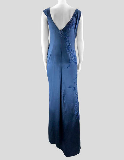 Alberta Ferretti Women's Blue Silk Cap Sleeve Evening Dress - 10 US