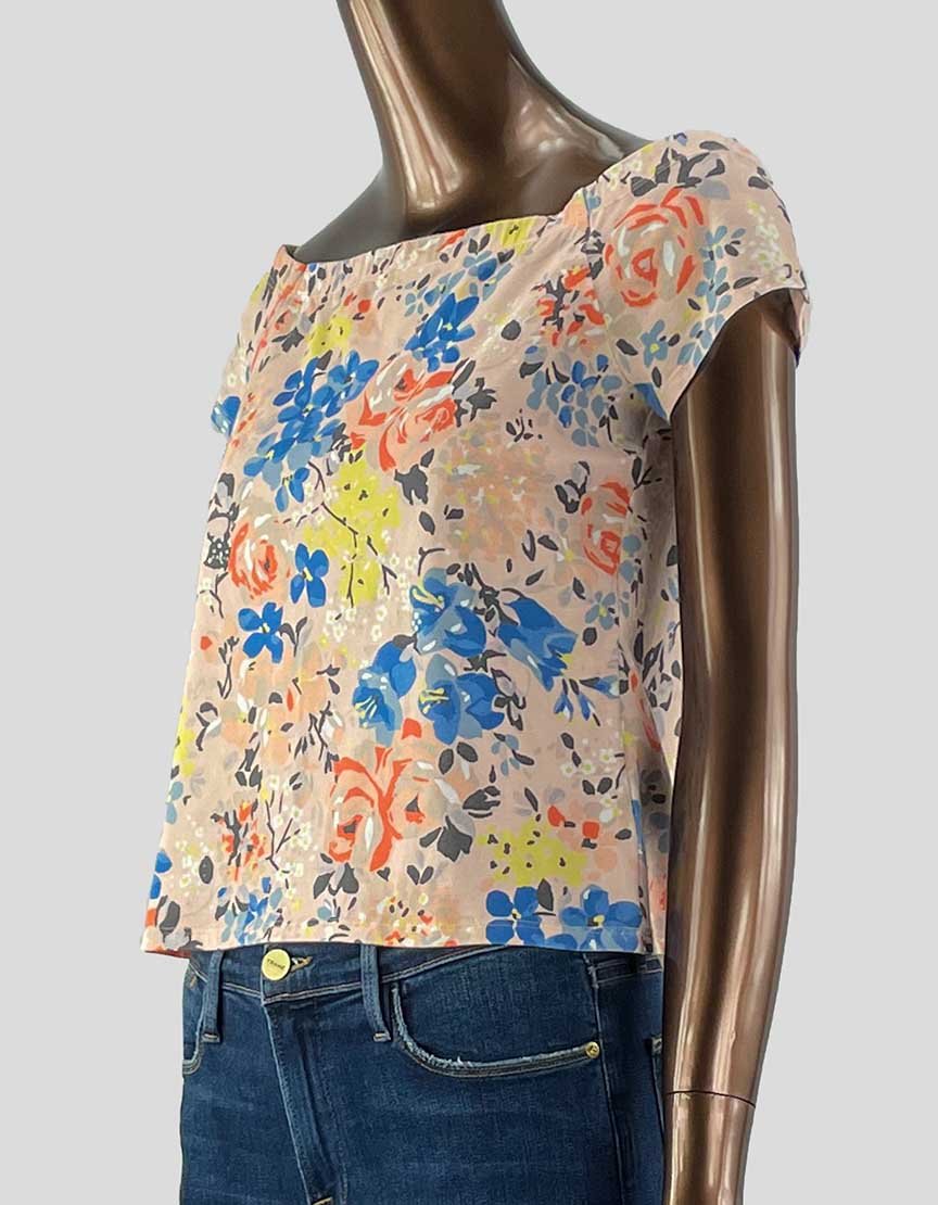 Rebecca Taylor Pink Floral Off The Shoulder Cotton Top Large