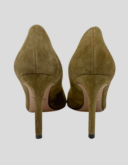 Prada Olive Suede Pointed Toe Pumps - 36 IT 6 US