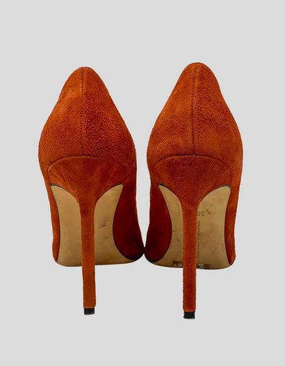 Manolo Blahnik Red Suede Bb Heels 36.5 It 6.5 US