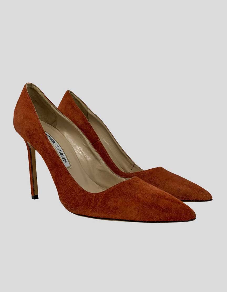 Manolo Blahnik Red Suede Bb Heels 36.5 It 6.5 US