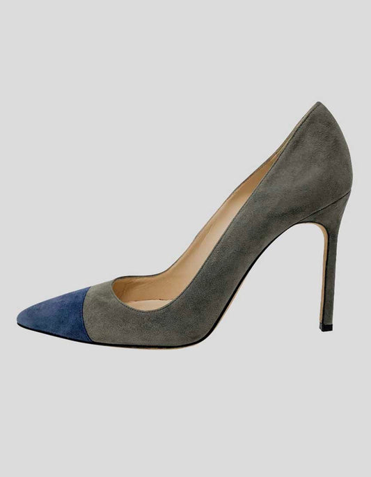 Manolo Blahnik Bb Grey And Blue Suede Pumps 36.5 It 6.5 US