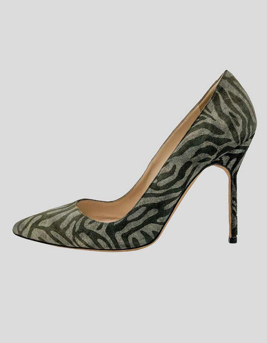 Manolo Blahnik Bb Grey Zebra Print Suede Pumps 36.5 It 6.5 US