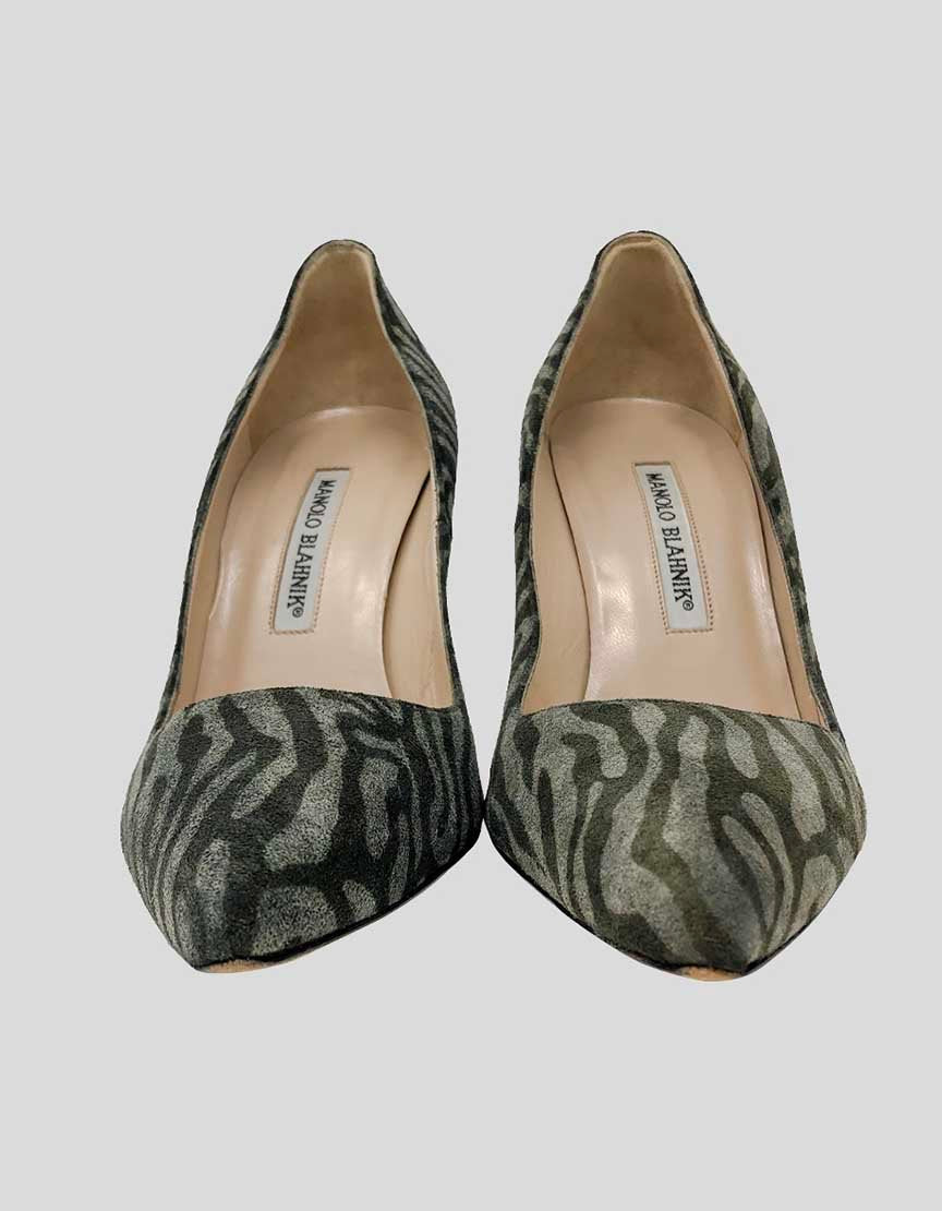 Manolo Blahnik Bb Grey Zebra Print Suede Pumps 36.5 It 6.5 US