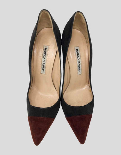 Manolo Blahnik Bb Black And Red Suede Pumps 36.5 It