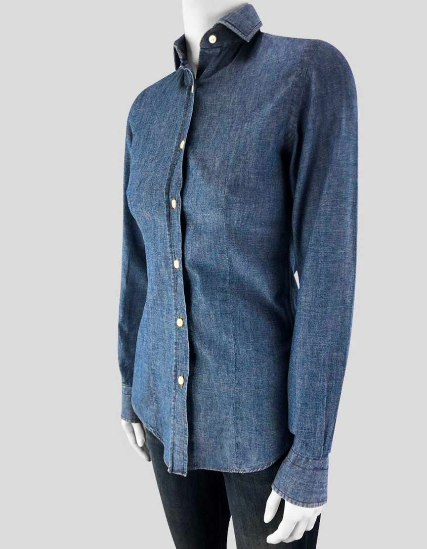 Salvatore Piccolo Cotton Chambray Button Down Denim Shirt Women X-Small