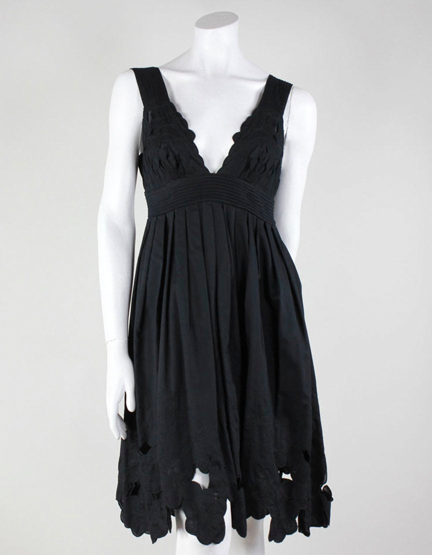 Catherine Malandrino Black Cotton Eyelet Sleeveless Dress