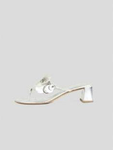 MIU MIU Silver Leather Slide Sandals -  39 IT | 9 US