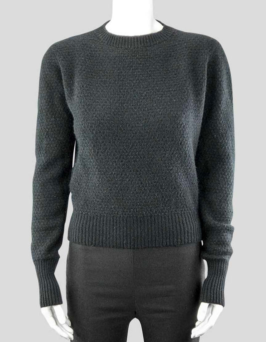 The Elder Statesman Women's Black Long Sleeve Crewneck Knit Sweater Cropped Sweater Ribbing At Waist Sleeves And Neck Size Medium