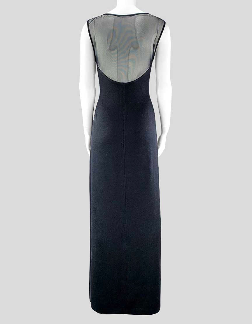 St John Collection By Marie Gray Women's Sleeveless Black Knit Floor Length  Evening Dress With Black Sheer Panel 6 US