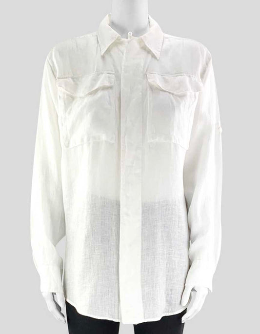 Ralph Lauren Blue Label Women's White Linen Button Down Shirt 6 US