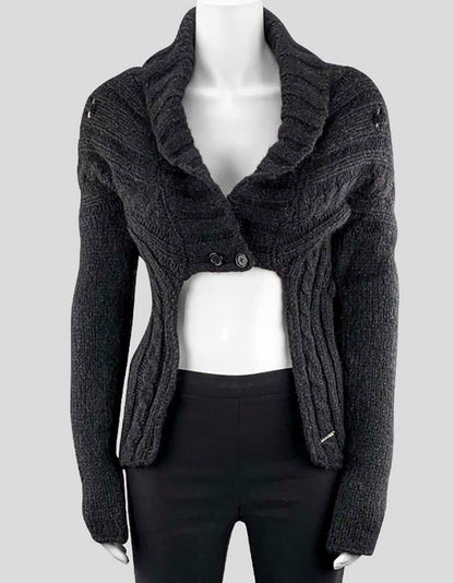 Costume National Women's Charcoal Grey Draped Alpaca Cashmere Knit Cardigan With Long Sleeves Small