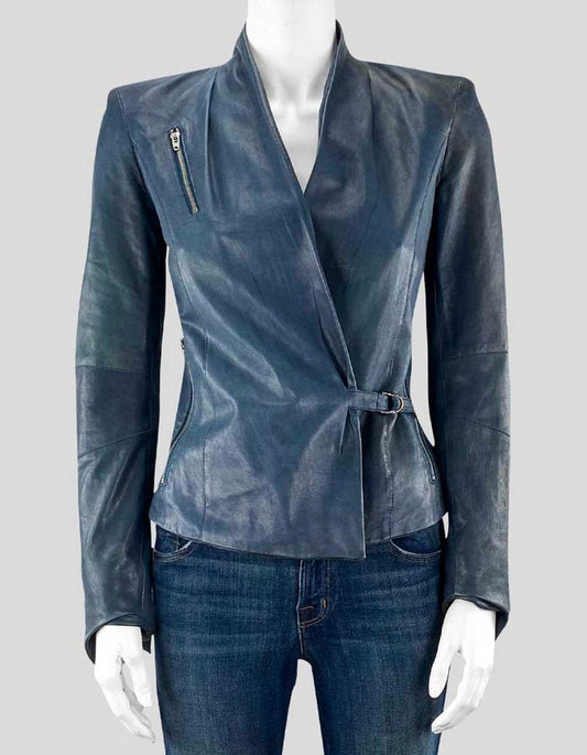 Helmut Lang Blue Leather Jacket Petite