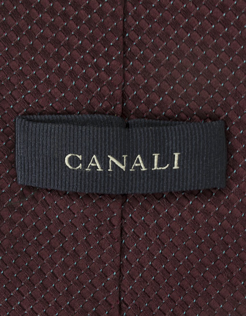 Canali Burgundy Tie With Blue Dot Design