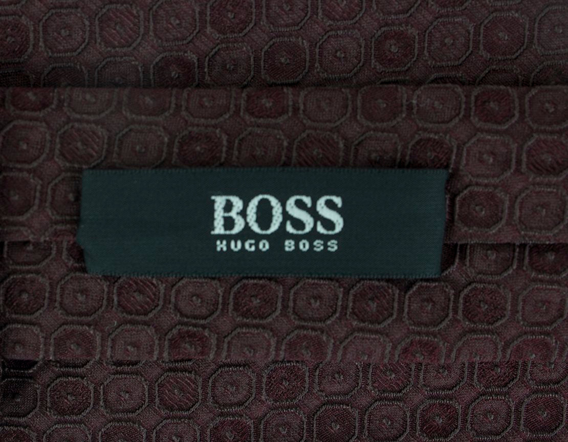 Boss Hugo Boss Burgundy Geometric Textured Circle Design Tie