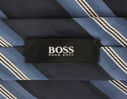 Boss Hugo Boss Navy Blue Tie With Black And White Stripes