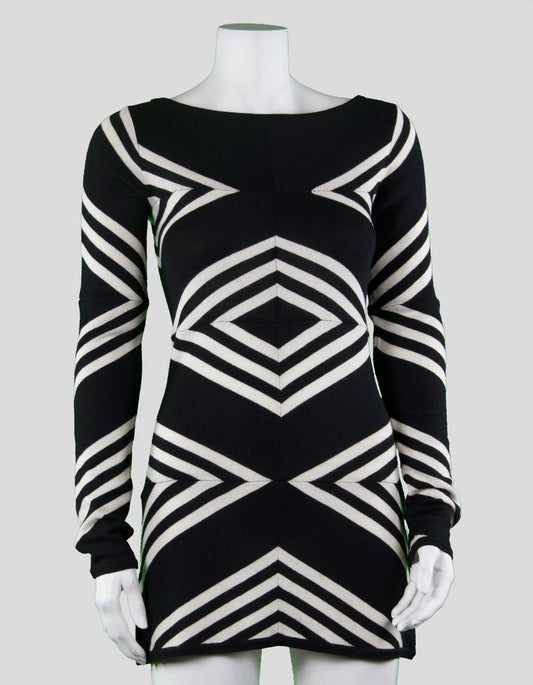 Alice + Olivia Black and White Geometric Patterned Mini Dress - X-Small