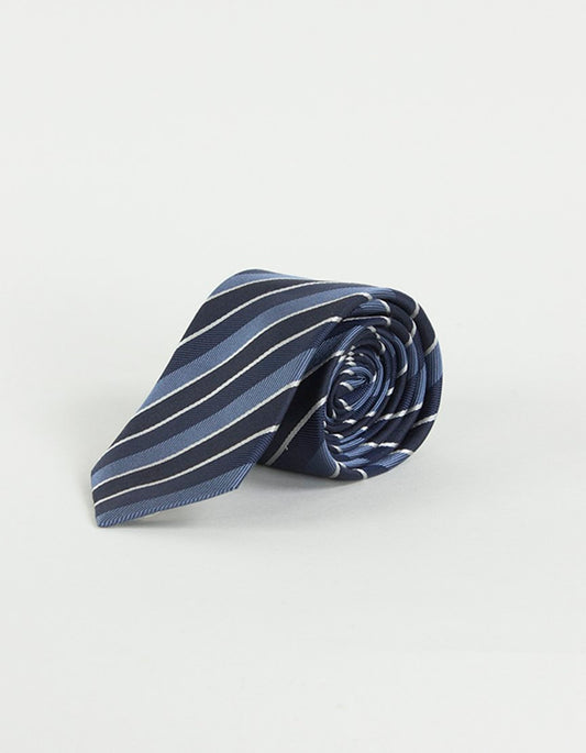 Zegna Dark Blue Navy Blue Light Blue And White Striped Tie