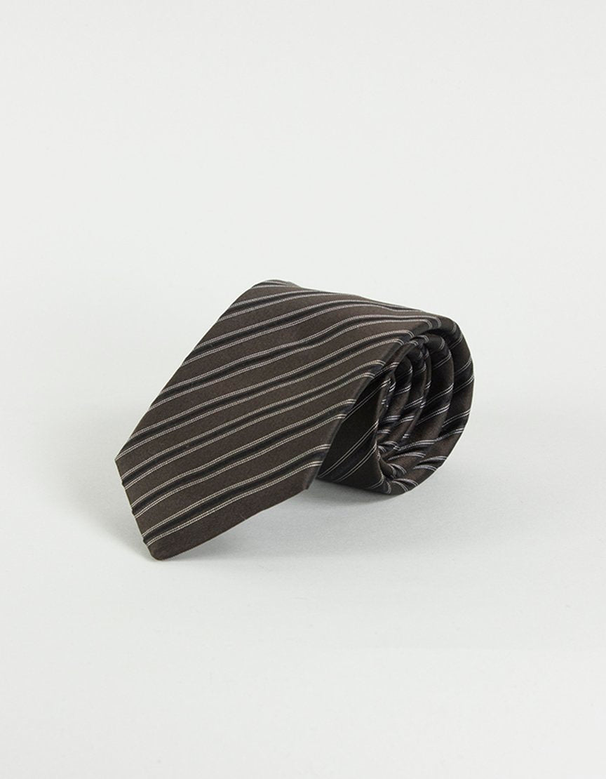 Boss Hugo Boss Brown Tie With Black And White Stripes