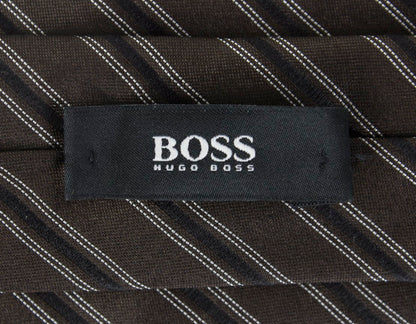 Boss Hugo Boss Brown Tie With Black And White Stripes