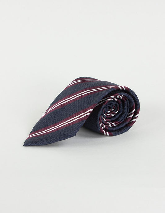 Armani Collezioni Blue Tie With Maroon And White Stripes