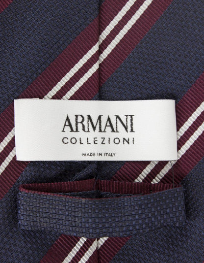 Armani Collezioni Blue Tie With Maroon And White Stripes