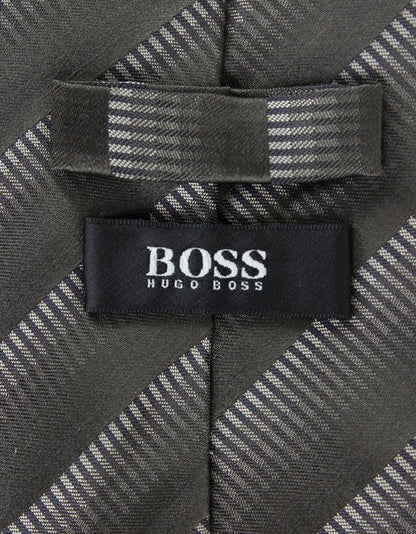 Boss Hugo Boss Brown Tie With Cream Stripe Design