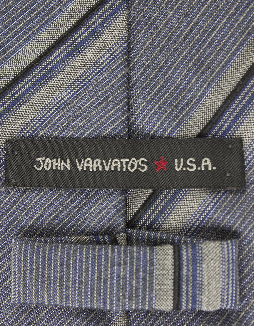 John Varvatos USA Grey Black And Blue Diagonally Striped Tie