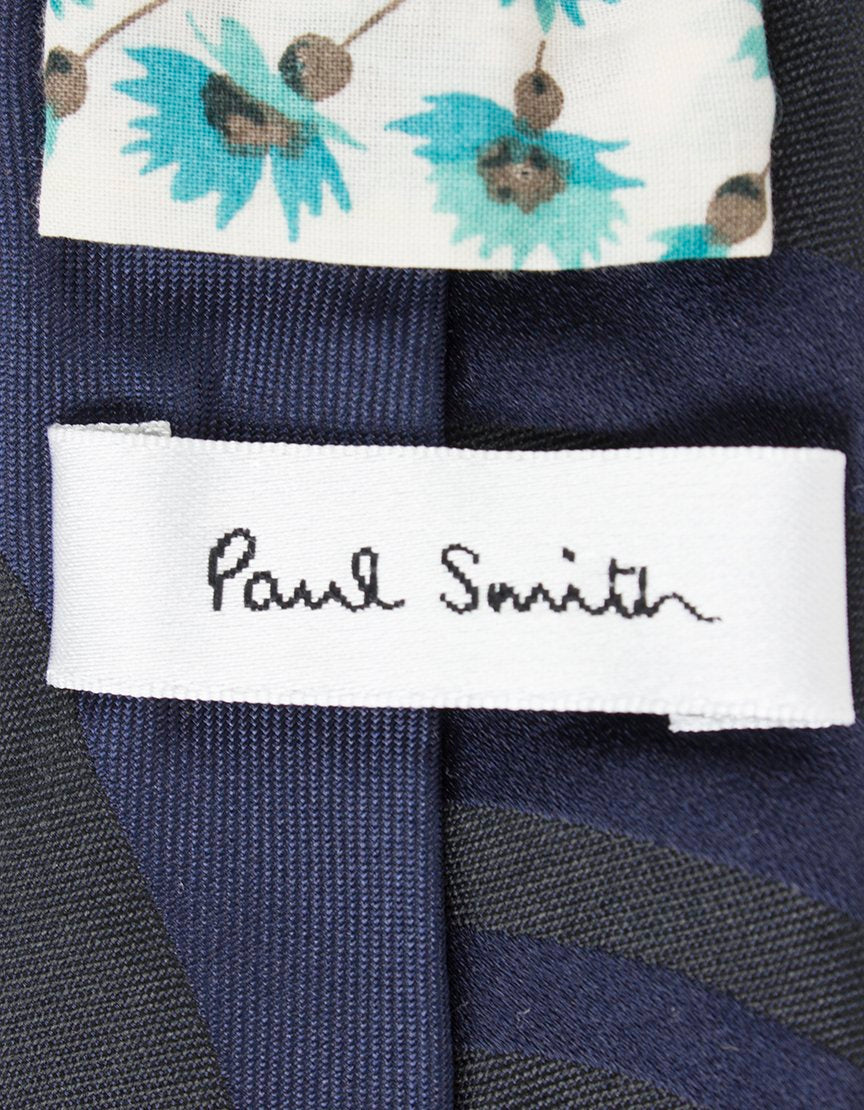 Paul Smith Skinny Tie Solid Navy Combined With A Navy Blue And Black Swirl Design