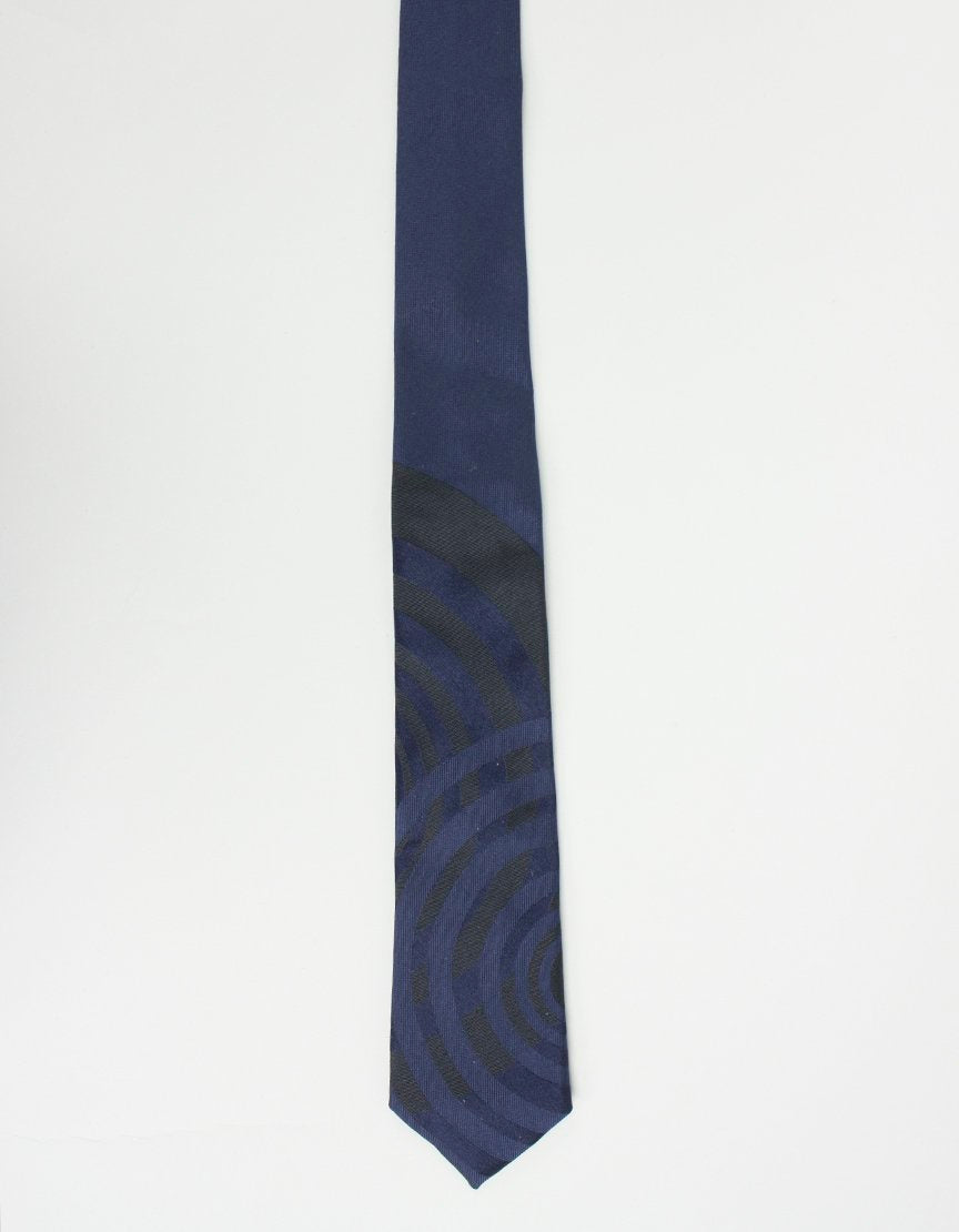 Paul Smith Skinny Tie Solid Navy Combined With A Navy Blue And Black Swirl Design