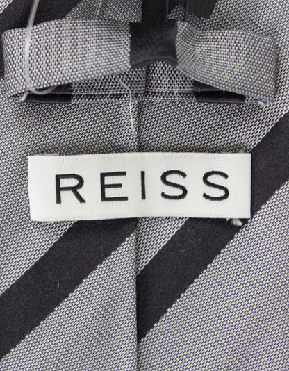 Reiss Grey Tie With Thin Diagonal Black Stripes