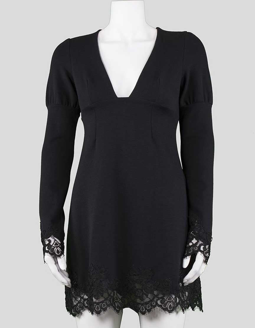 Ingwa Melero Deep V Long Sleeve To The Knee Mini Dress With Lace At Cuffs And Hem Size Small