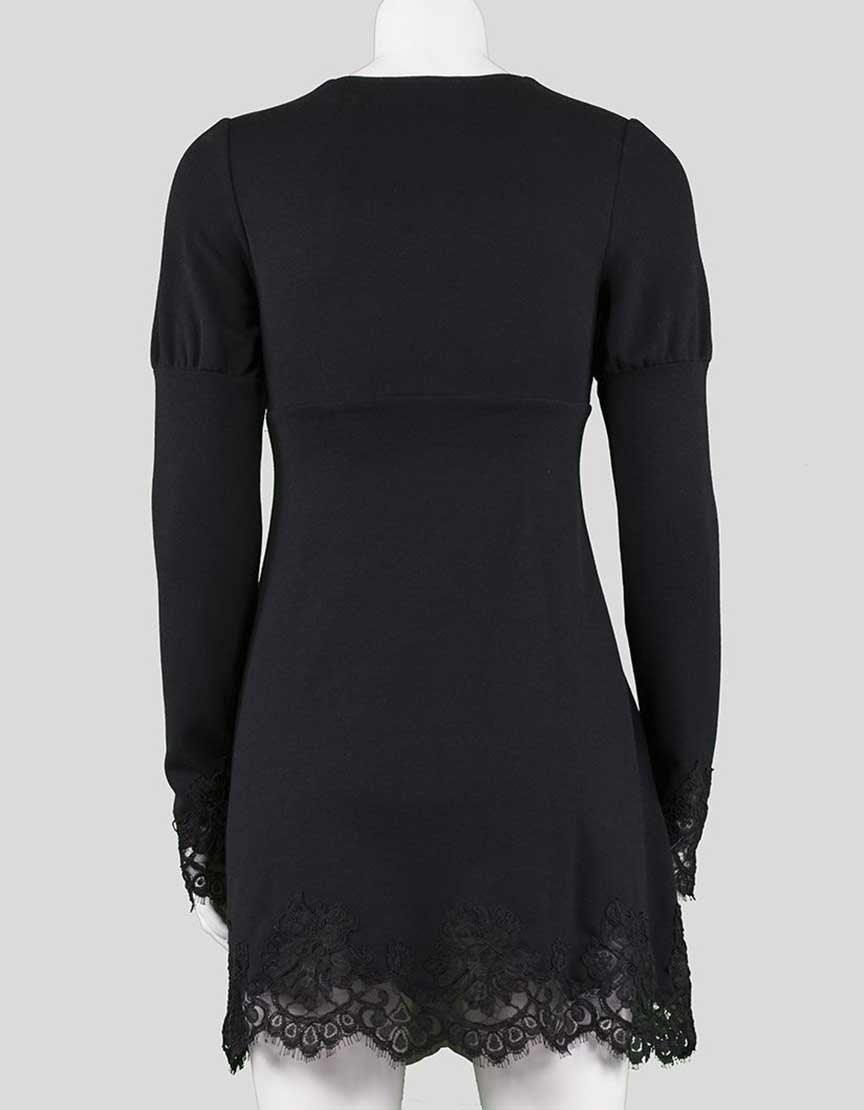 Ingwa Melero Deep V Long Sleeve To The Knee Mini Dress With Lace At Cuffs And Hem Size Small