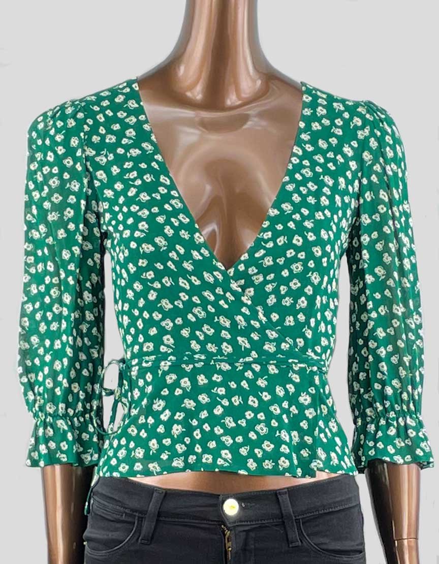 REFORMATION Green Wrap Top - X-Small