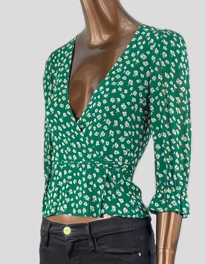 REFORMATION Green Wrap Top - X-Small