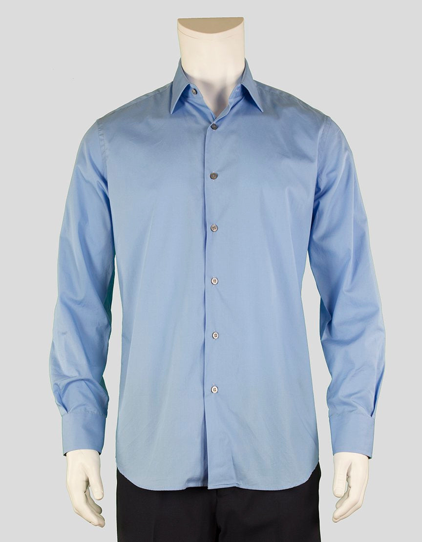 Paul Smith Eggshell Blue Button Down Dress Shirt With Point Collar And Bones And Single Button Barrel Cuff 15.5 39