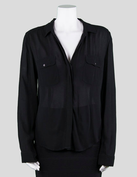 James Perse Black Long Sleeved Button Down Blouse Size 3