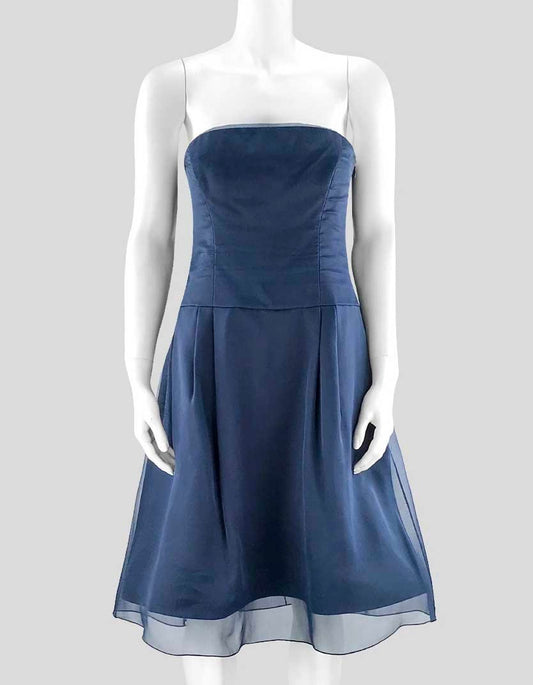 Ralph Lauren Black Label Navy Blue Strapless Knee Length Cocktail Dress With Sheer Overlay Throughout Size 4 US