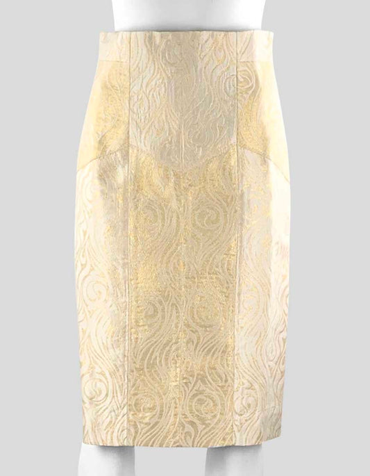 Nicole Miller Women's Gold Jacquard Evening Skirt With Side Paneling 4 US