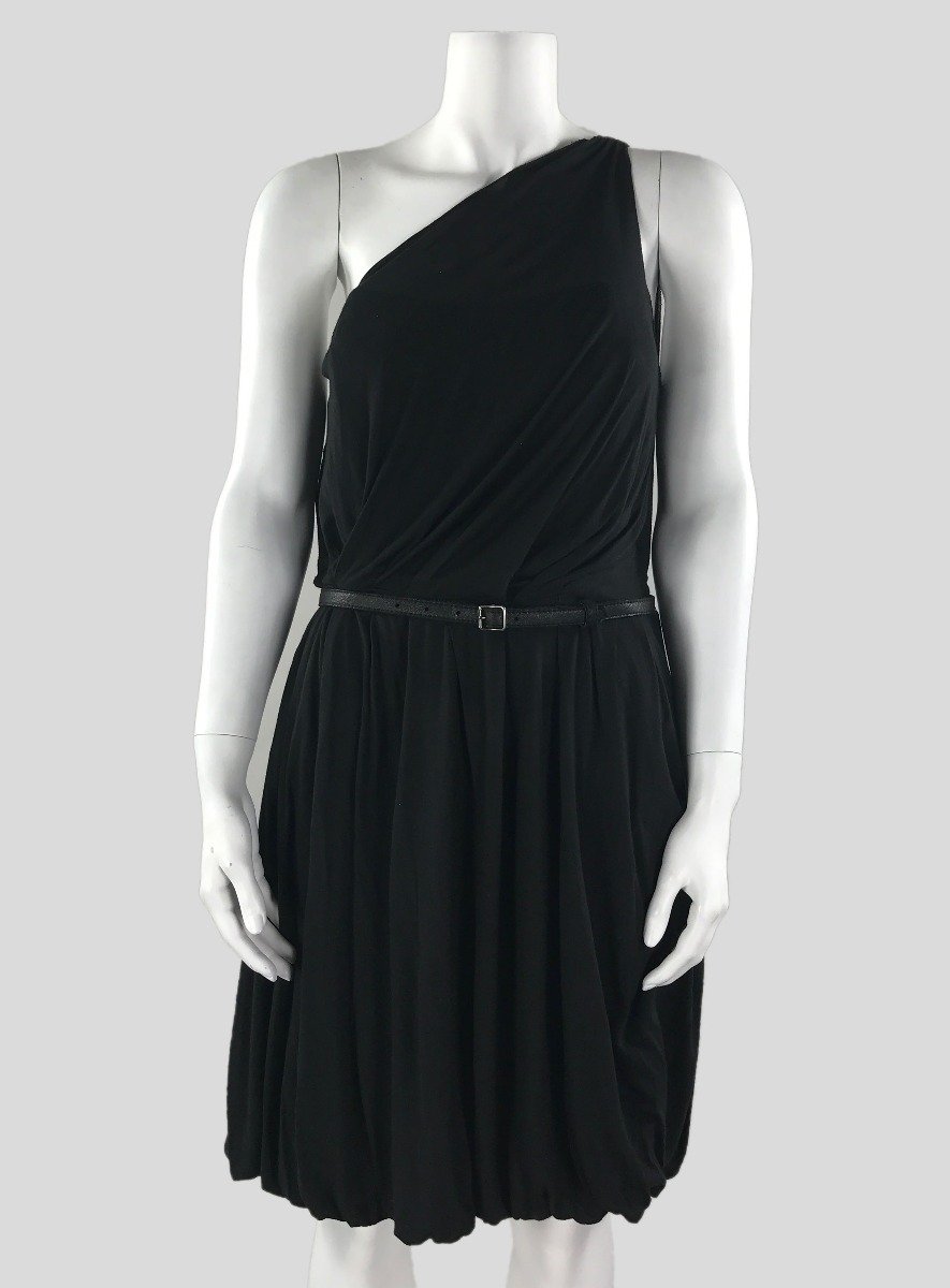 A.L.C. Black One Shoulder Belted Bubble Hem Dress Size Medium