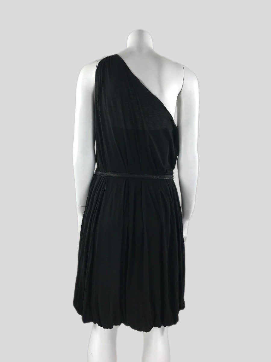 A.L.C. Black One Shoulder Belted Bubble Hem Dress Size Medium