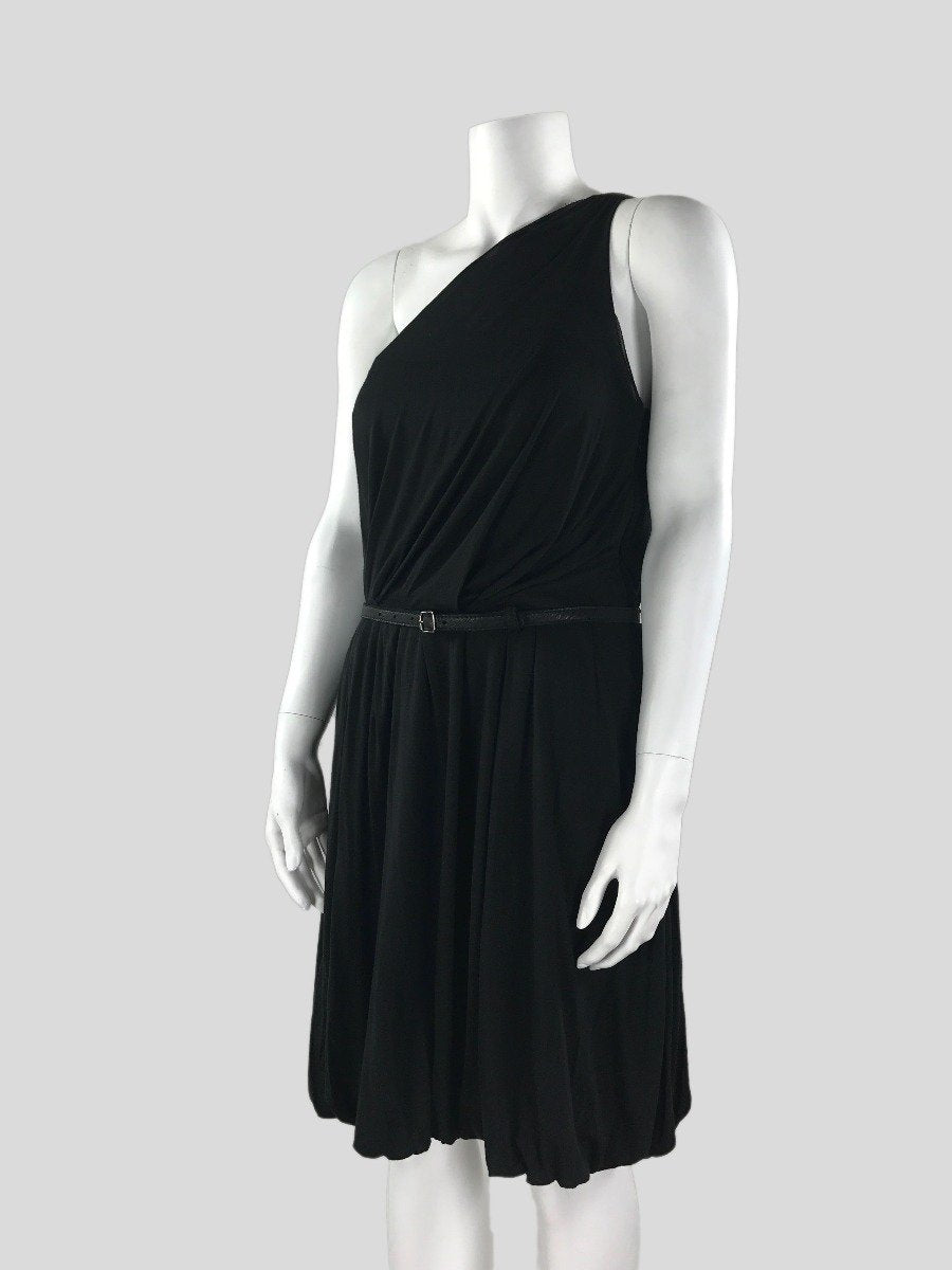 A.L.C. Black One Shoulder Belted Bubble Hem Dress Size Medium