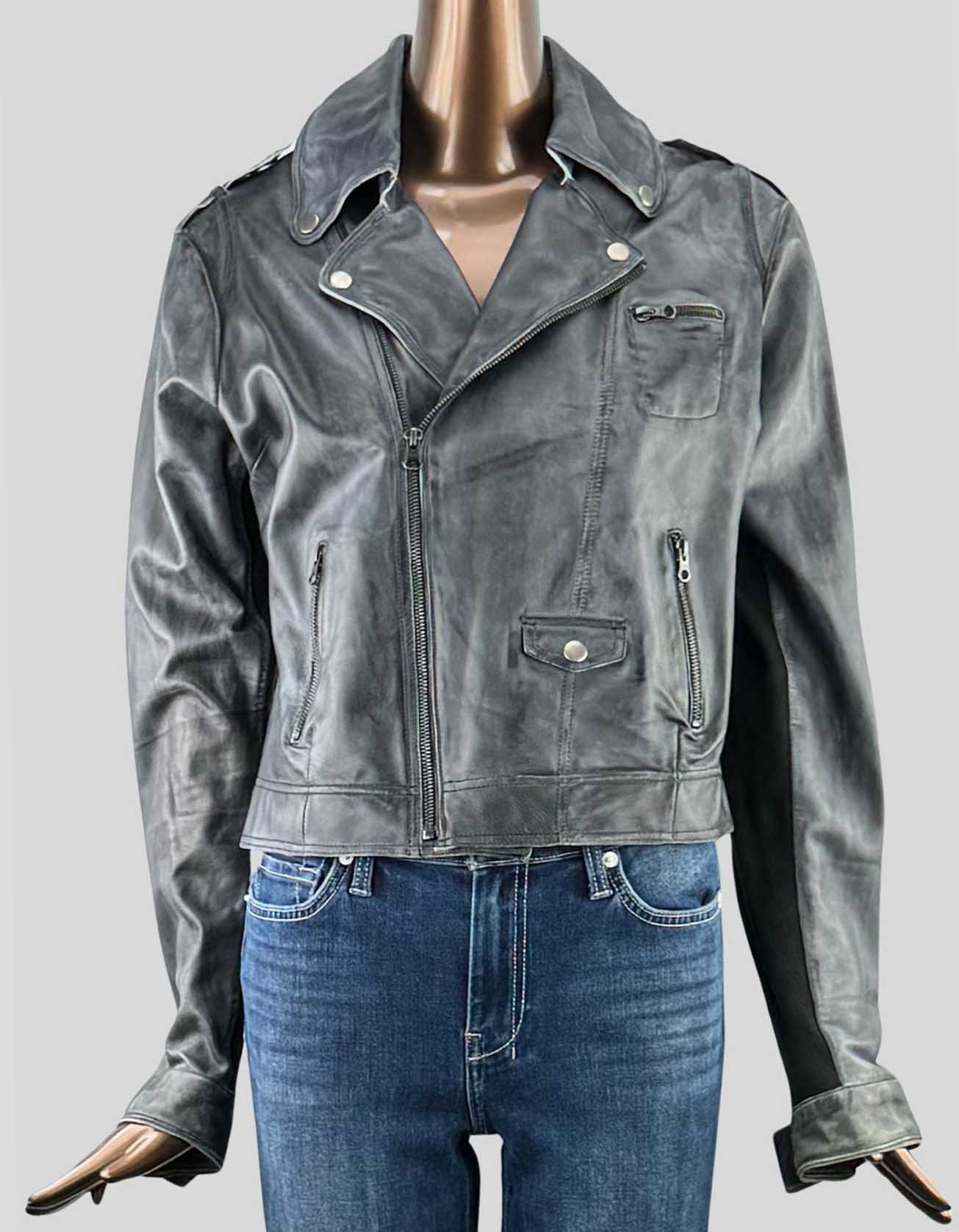 JKT NYC Leather Biker Jacket - Large