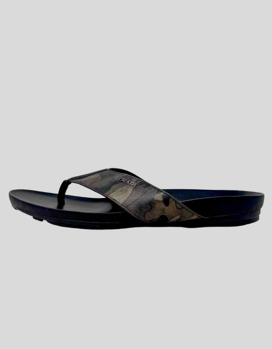 PRADA Sport Leather Printed Flip Flops - 10.5 US