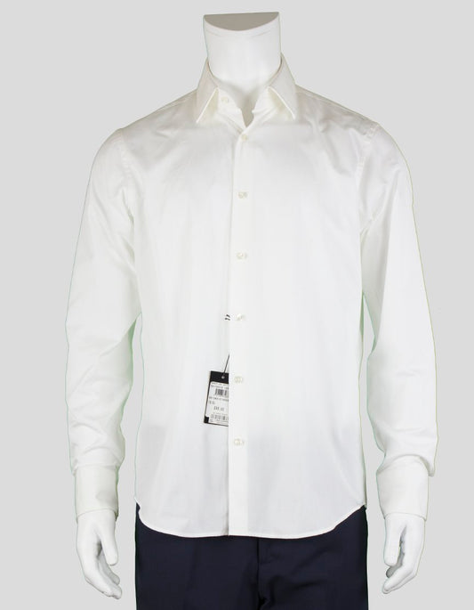 Boss Hugo Boss Regular Fit White Button Down Dress Shirt With Double Button Barrel Cuff Point Collar And Bones 15.5 34/35