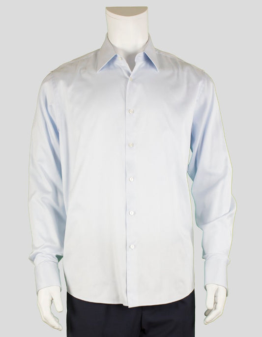 Boss Hugo Boss Regular Fit Light Blue Woven Cotton Button Down Dress Shirt With French Cuffs Point Collar And Bones 17 36/37